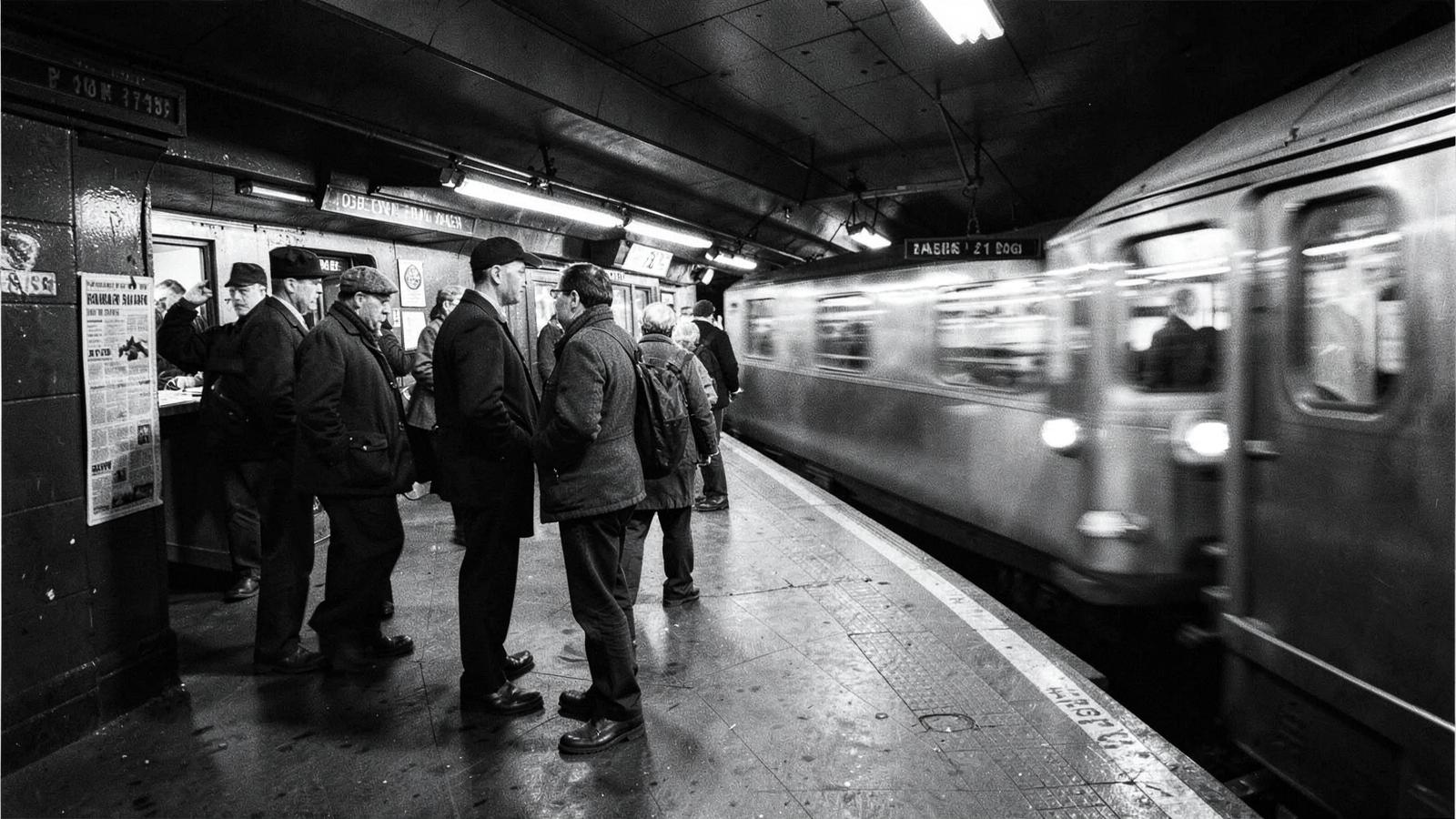 Photograph illustrating school overcrowding in Queens in New York City, showing residents and workers in a street-level scene.